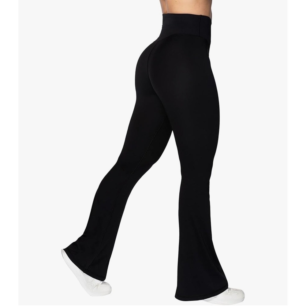 Black Extra High Rise Wide Leg Crossover Flare Active Leggings Gym Yoga Shaping